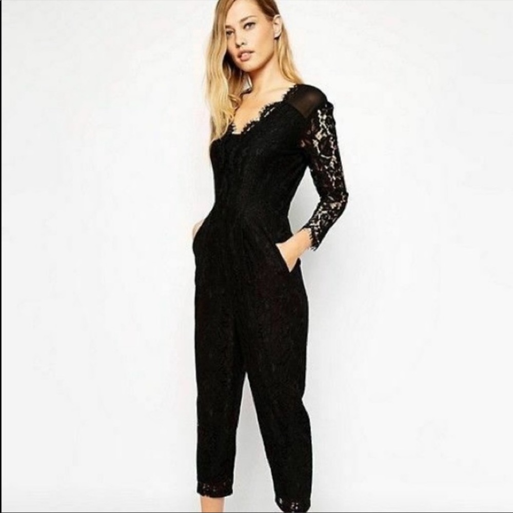 whistles black lace jumpsuit size 2